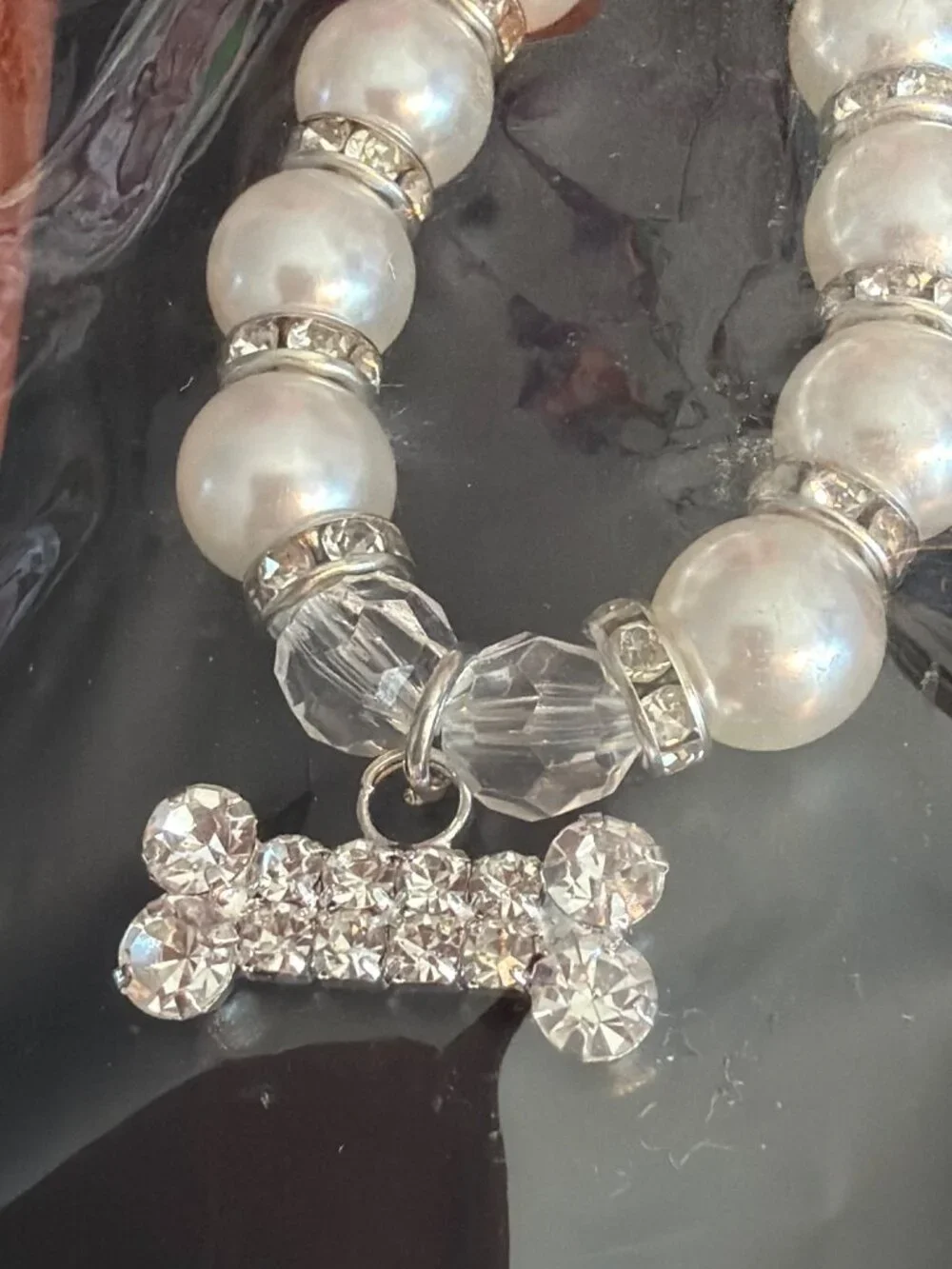 2 Pet Jewelry Rhinestone Faux Pearl Collars Heart Bone Charm Adj Size Small NWT
